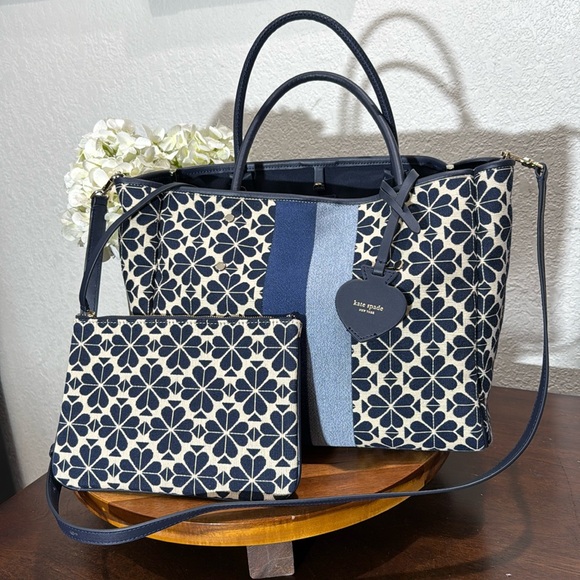 kate spade Handbags - Kate Spade Flower Jacquard Stripe Everything Medium Tote Blue Multi.